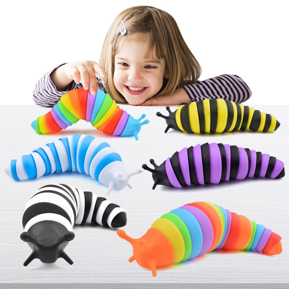 Cevioce Sensory Slug Fidget Toys - 6 Pcs Cute Autism Sensory Toys for Autistic Children & Kids Party Favors, Age 3+