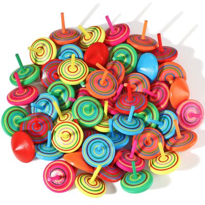 Aoriher Wood Spinning Tops for Kids, Colorful Wooden Gyroscopes Toy, Educational Kindergarten Toys, Rainbow Spin Tops for Games Party Favors Birthday Gifts(100 Pieces)