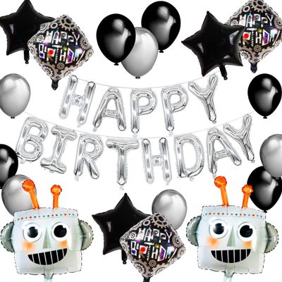 31 PCS Robot Birthday Party Supplies Robot Birthday Balloons Favors Cake Cupcake Decoration robot happy birthday Banner robot Party Supplies