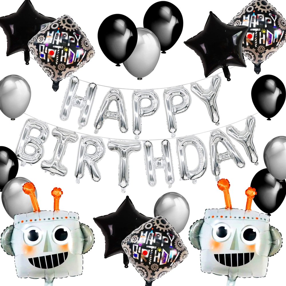 31 PCS Robot Birthday Party Supplies Robot Birthday Balloons Favors Cake Cupcake Decoration robot happy birthday Banner robot Party Supplies