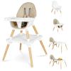 6 in 1 High Chair for Babies & Toddlers, Convertible Wooden Baby Highchair, Table and Chair Set, Baby Feeding Chair, 5-Point Adjustable Harness/4-Position Removable Tray& PU Seat Cushion(Beige) view 1