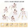 6 in 1 High Chair for Babies & Toddlers, Convertible Wooden Baby Highchair, Table and Chair Set, Baby Feeding Chair, 5-Point Adjustable Harness/4-Position Removable Tray& PU Seat Cushion(Beige) view 2