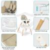 6 in 1 High Chair for Babies & Toddlers, Convertible Wooden Baby Highchair, Table and Chair Set, Baby Feeding Chair, 5-Point Adjustable Harness/4-Position Removable Tray& PU Seat Cushion(Beige) view 3