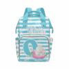 M YESCUSTOM Custom Name & Letter Diaper Bag Personalized Blue and White Stripes Mommy Bag Backpack Customized Baby Bag with Cute Animal view 3