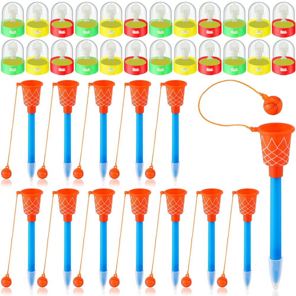 Honoson 48 Pieces Basketball Party Favors for School 24 Pcs Mini Basketball Games and 24 Pcs Sports Pens Hoop Toys Shooting Games for Desktop Table Decorations