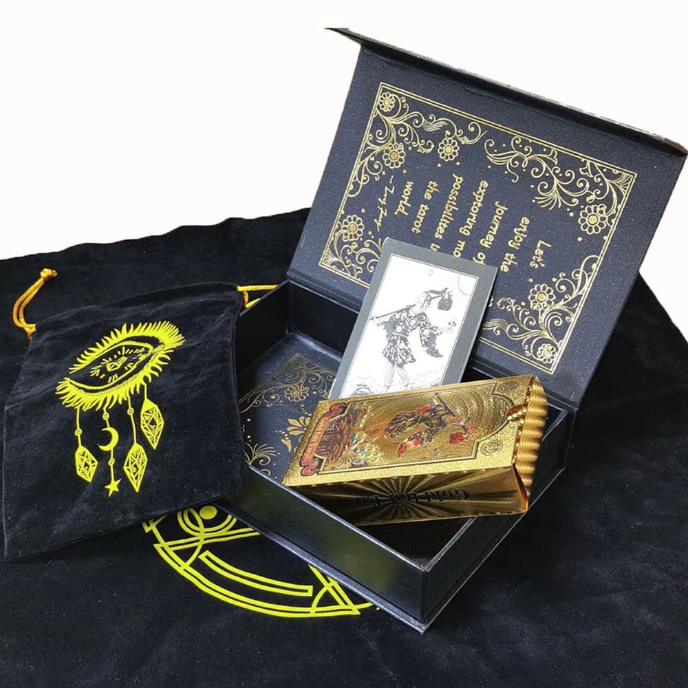 Jayiaine Gold Foil Tarot Tarot Cards Vintage Waite Tarot Cards Set Luxury Gold Foil PVC, Waterproof, Anti-Wrinkle with Tablecloth Guidebook Box for Beginners, 78Pcs,Purple
