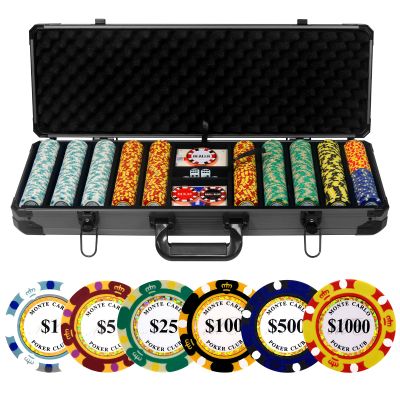 JIESITE 14g Clay Poker Chips Set, 500 Poker Chips, 39mm, with High-end Aluminum Carrying Case/2 Decks of Plastic Playing Cards/Dealer Button, for Poker Games, Blackjack, Texas Hold'em