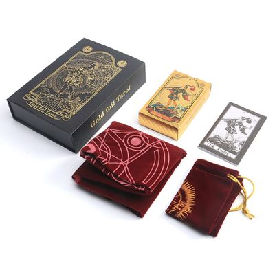 Jayiaine Gold Foil Tarot Tarot Cards Vintage Waite Tarot Cards Set Luxury Gold Foil PVC, Waterproof, Anti-Wrinkle with Tablecloth Guidebook Box for Beginners, 78Pcs,Red