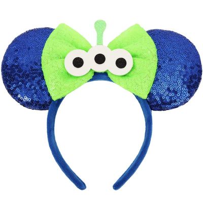 UNSPAZ Mouse Ears Headbands, Sequin Mouse Ears for Women Girls Boys, Shiny Bow Headband for Cosplay Party Decorations Hair Accessories (Blue)