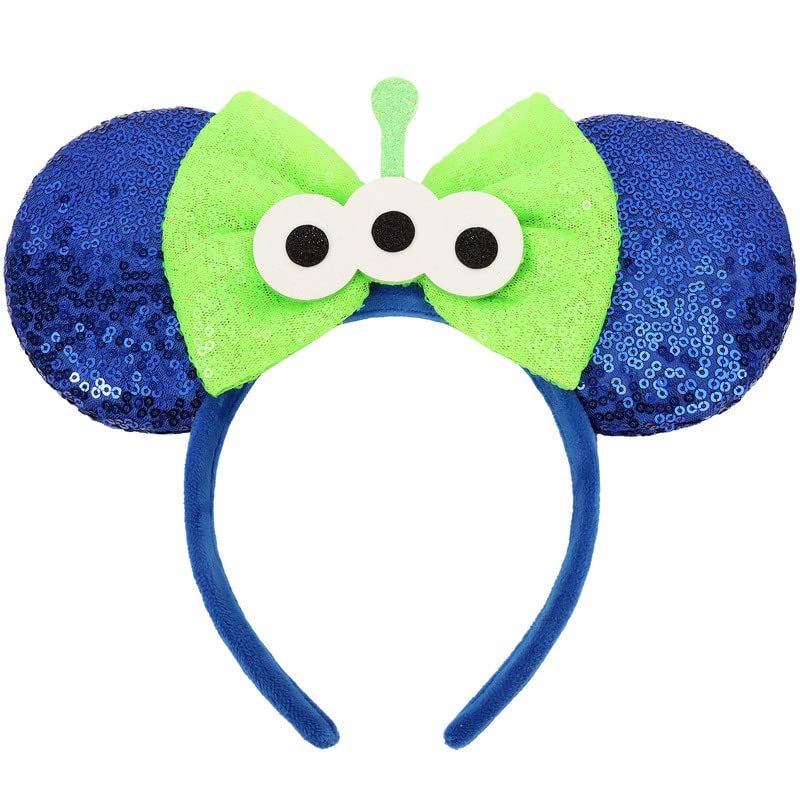 UNSPAZ Mouse Ears Headbands, Sequin Mouse Ears for Women Girls Boys, Shiny Bow Headband for Cosplay Party Decorations Hair Accessories (Blue)