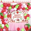 103 PCs Strawberry Party Decorations, Hombae Strawberry Decorations for Birthday Backdrop Balloon Garland Arch Happy Birthday Banner Cake Cupcake Topper Pink White Red view 1