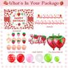 103 PCs Strawberry Party Decorations, Hombae Strawberry Decorations for Birthday Backdrop Balloon Garland Arch Happy Birthday Banner Cake Cupcake Topper Pink White Red view 2
