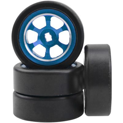 4PCS ShareGoo Metal Wheel Rims & Plastic Drift Tires Tyre 6-Spoke Compatible with Wltoys K969 K989 P929 Kyosho Mini-Z Mini-Q Mini-D 1/28 RC Drift Rally Car (Blue)