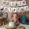 1st Birthday Monthly Photo Banner Cowboy First Rodeo Birthday Party Decorations Boy Blue Western Cowboy Monthly Photo Display My First Rodeo Newborn to 12 view 3