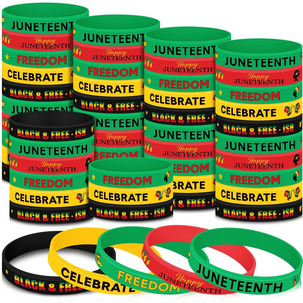 150 Pcs Juneteenth Party Favors Juneteenth Day Silicone Wristbands Rubber Bracelets Freedom Day Patriotic Supplies for Women Men African Afro Independence Supplies Goodie Bag Fillers, 5 Styles