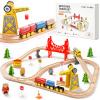 Tiny Land 55PCS Wooden Train Set - Compatible with Major Brand Tracks, Educational Toy for Toddlers & Kids Ages 3-7, Durable Wooden Railway Tracks view 1