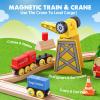 Tiny Land 55PCS Wooden Train Set - Compatible with Major Brand Tracks, Educational Toy for Toddlers & Kids Ages 3-7, Durable Wooden Railway Tracks view 3