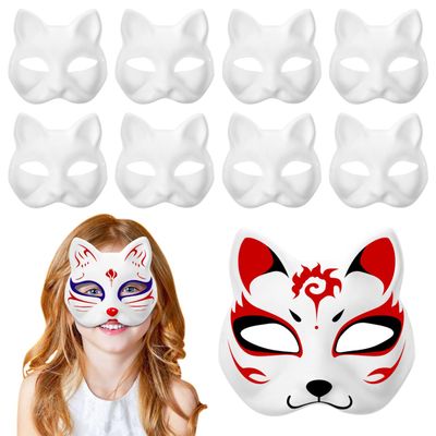 NOLITOY 15Pcs White Cat Masks Halloween Mask Blank DIY Unpainted Mask for Halloween Masquerade Party
