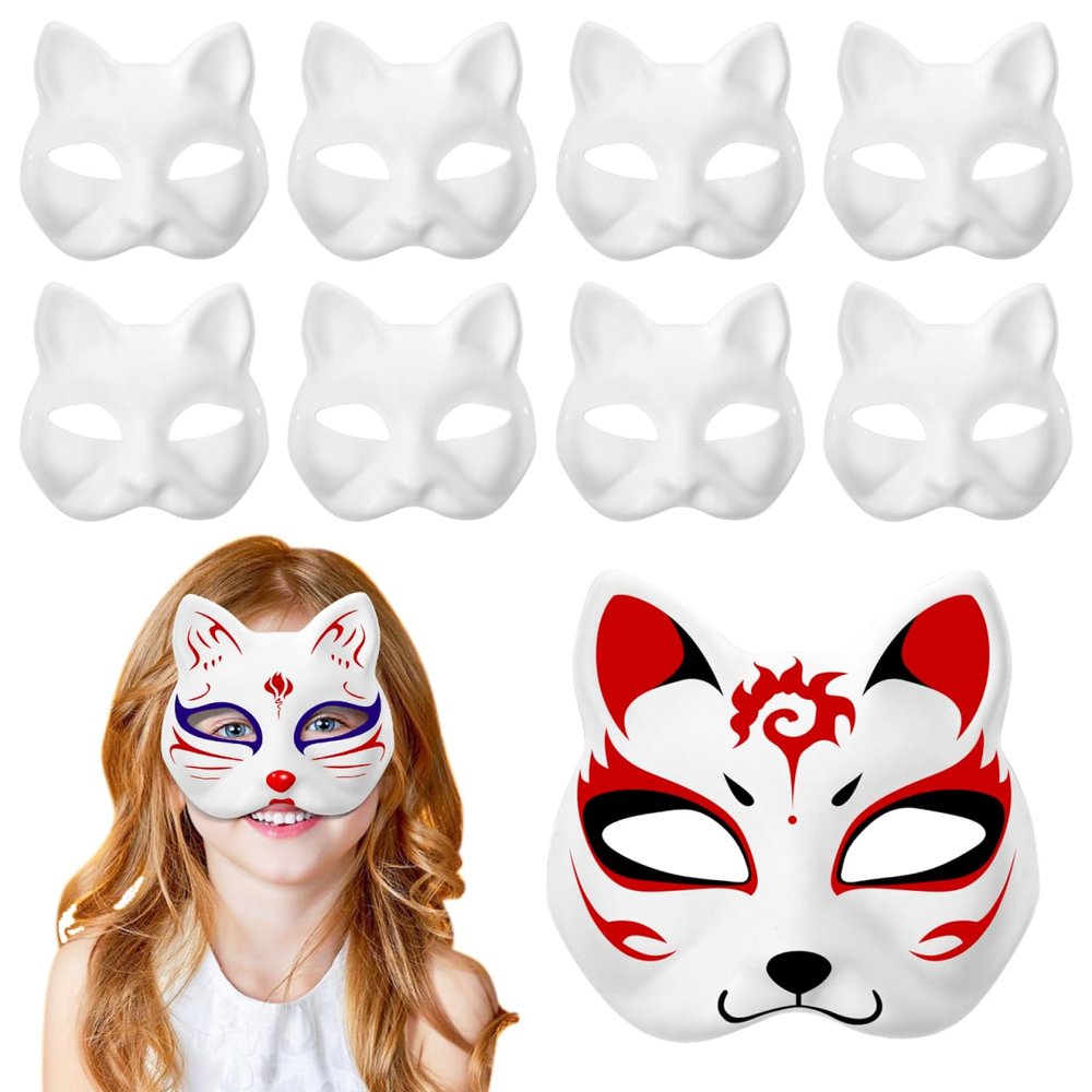 NOLITOY 15Pcs White Cat Masks Halloween Mask Blank DIY Unpainted Mask for Halloween Masquerade Party