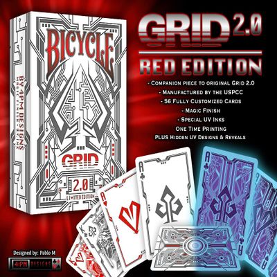 Bicycle Grid 2.0 Red Playing Cards Glows Under Ultraviolet Light Poker Size