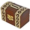 Aakrati Devyom Handcrafted Wooden Barrel Shape Piggy Bank With Brass Accents Artisan Artifact Size 7X5 Inches view 1