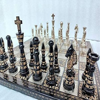Aakrati Devyom The Exquisite Carved Brass Chess Set Solid Metal Combo Chess Pieces & Metal Brass Board Luxury Chess Set