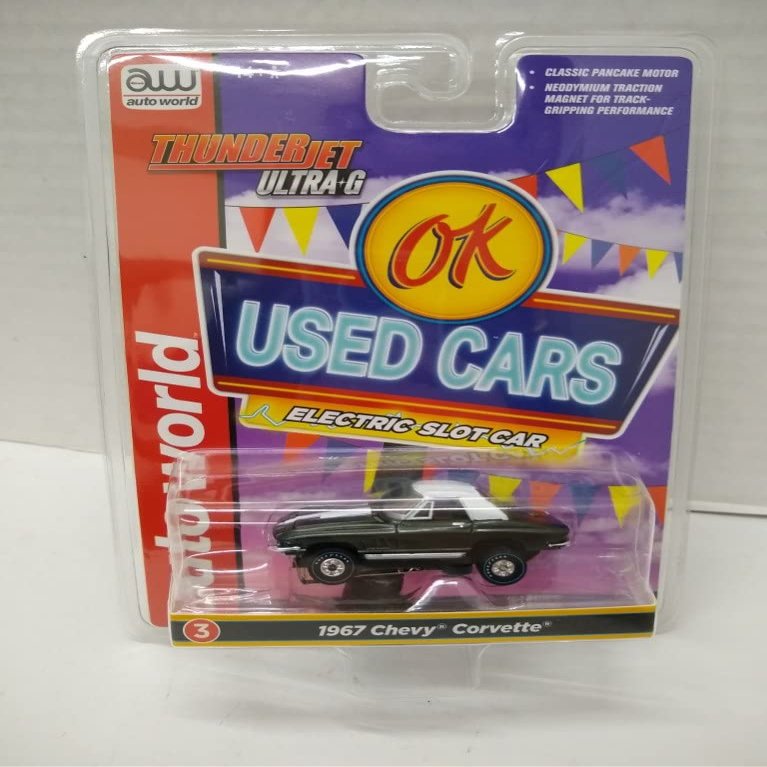 Auto World SC390-3B OK Used Cars 1967 Corvette HO Scale Electric Slot Car - Black