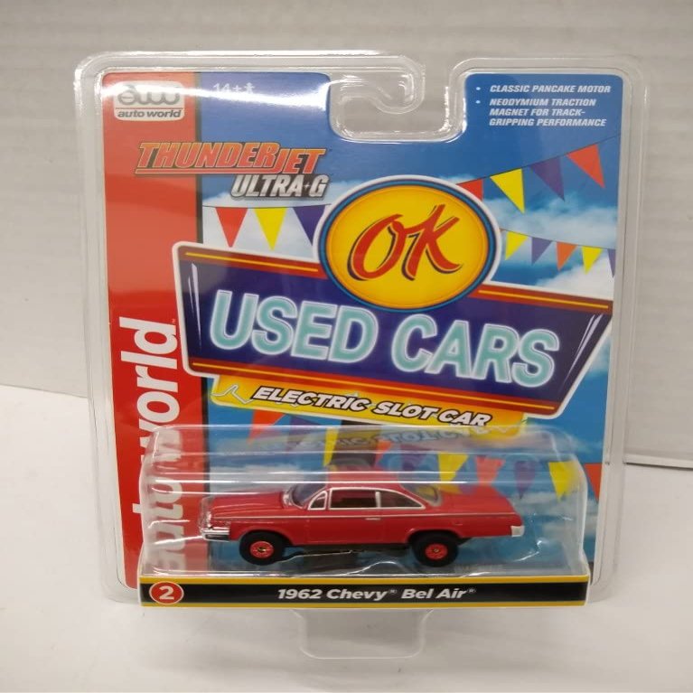 Auto World SC390-2A OK Used Cars 1962 Bel Air HO Scale Electric Slot Car - Red