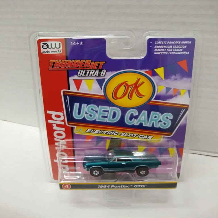 Auto World SC390-4B OK Used Cars 1964 GTO HO Scale Electric Slot Car - Teal Blue