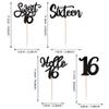 24 Pack Sixteen Years Birthday Cupcake Toppers Glitter Hello 16 Sweet 16 Theme Cupcake Picks for Birthday Wedding Engagement Anniversary Party Cake Decorations Supplies Black view 2