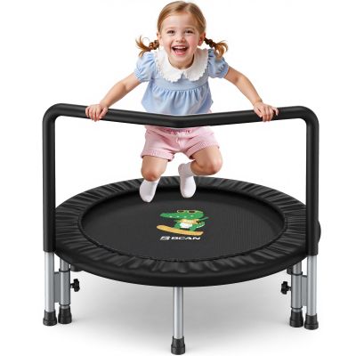 BCAN 36'' Toddler Trampoline, ASTM Certified - Kids Trampoline for Ages 1-6, Foam Handle & Safe Thickened Cover, Mini Trampolines for Kids Indoor, Easy to Assemble, Glossy Black
