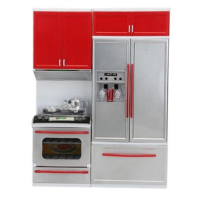 Amagogo Modern Kitchen Toys Pretend Playset Lights Sounds Microwave Refrigerator Realistic Features Suitable for Children Family Party, Red