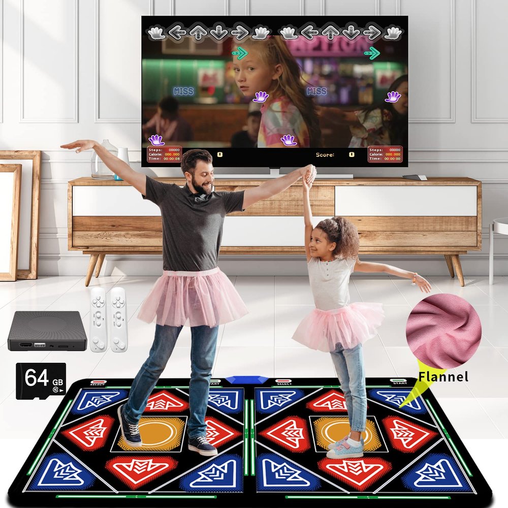 OZLET Music Duo Dance mat for Kids and Adults, 64G Memory Card, Fitness Dance Games, Gifts for Boys and Girls, 590 Games and 75MV 600 Songs, Fun for HDMI TV, Dance pad Senior Flannel Materia