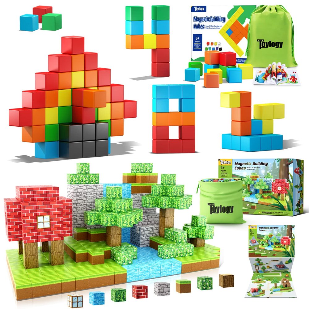 Magnetic Blocks for Toddlers: 48pcs Standard Set + 48pcs Magnetic World Set - Boys & Girls Age 3-8