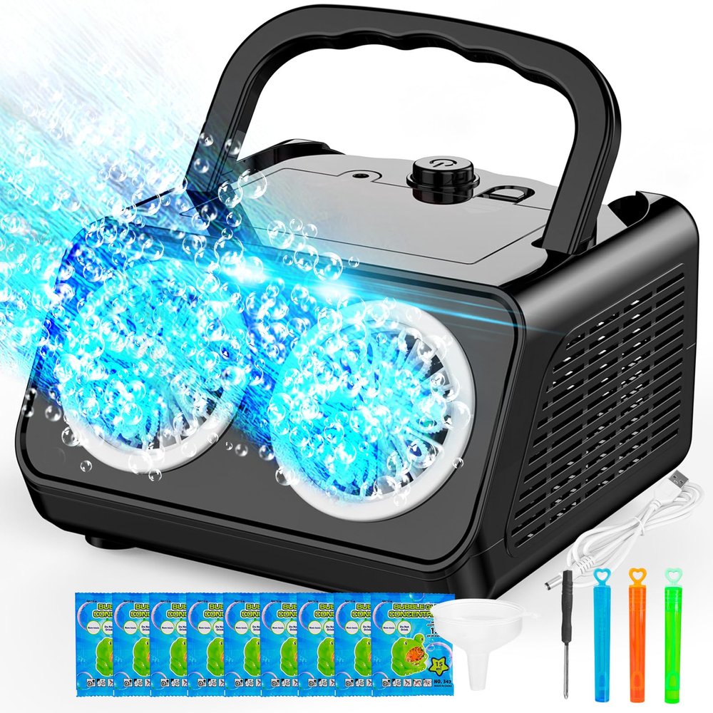 SHCKE Automatic Bubble Machine Upgrade Bubble Blower with 2 Fans,Plug in or Battery Operated Portable Bubble Maker,20000+ Bubbles Per Minute Bubbles for Outdoor Wedding Birthday Party