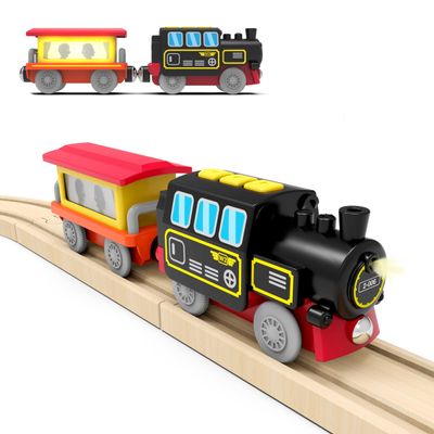Battery Operated Locomotive Train for Wooden Tracks, Motorized Train Toys for Toddlers, Trains Accessories Compatible with Thomas, Brio, Chuggington, Melissa and Doug (Battery Not Included)