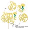 1 Pack Happy Mother's Day Cake Topper Glitter Heart Love You Mom Cake Pick Rose Best Mom Cupcake Decorations for Mother's Day Party Cake Decoration Gold view 3