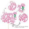1 Pack Happy Mother's Day Cake Topper Glitter Rose Love Heart Best Mom Cake Pick for Women Birthday Happy Mother's Day Theme Party Cake Decoration Supplies Pink view 3