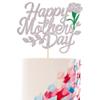 1 Pack Happy Mother's Day Cake Topper Glitter Heart Love You Mom Cake Pick Rose Best Mom Cupcake Decorations for Mother's Day Party Cake Decoration Silver view 1