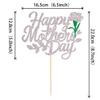 1 Pack Happy Mother's Day Cake Topper Glitter Heart Love You Mom Cake Pick Rose Best Mom Cupcake Decorations for Mother's Day Party Cake Decoration Silver view 2