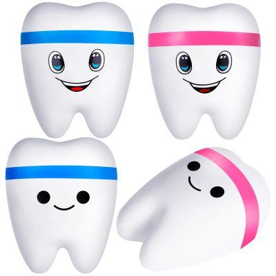 ZHWKMYP 4 Pcs Tooth Stress Ball, Slow Rising Jumbo Cartoon Teeth Shaped Stress Balls Bulk for Adults Dental Office Party Favors
