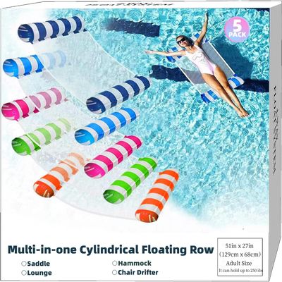 JUXIAO 5 Pack Upgrated XL Water Pool Floats, 4-in-1 (Hammock, Saddle, Lounge Chair, Drifter) Multi-Purpose Water Pool Float, Non-Stick PVC Material