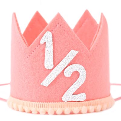 Half Birthday Crown - Pink 1/2 Party Hat, Six Months Baby Girls/Boys Birthday Decorations