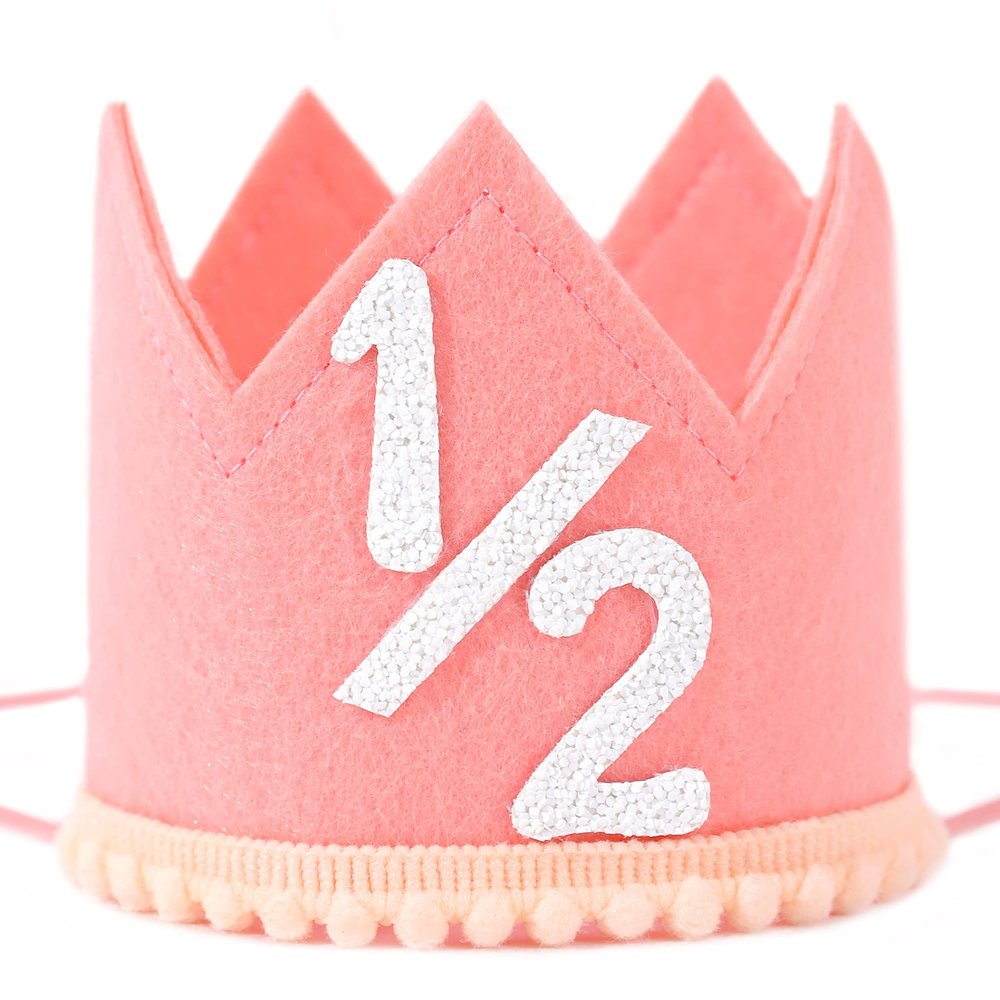 Half Birthday Crown - Pink 1/2 Party Hat, Six Months Baby Girls/Boys Birthday Decorations