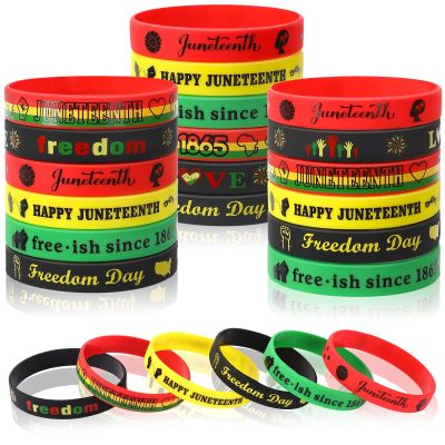 JUNEBRUSHS 42pcs Happy Juneteenth Silicone Bracelets,Party Favors Rubber Wristbands Accessories Freedom Black Freedom African Independence Day Patriotic Decoration Supplies