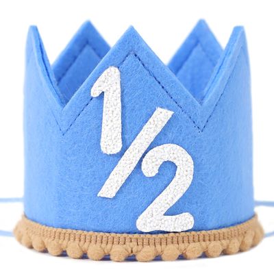 Half Birthday Crown - Blue 6-Month Party Hat, Decorations for Baby Half Birthday