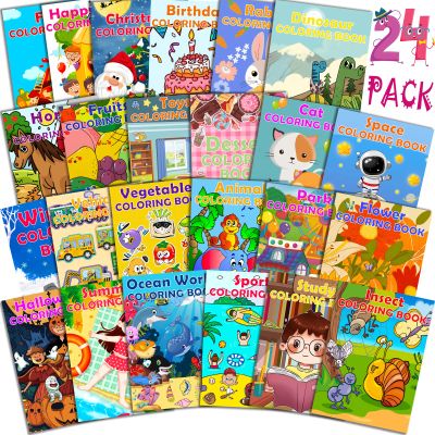 24Pack Coloring Books for Kids Ages 4-8 8-12, Small Bulk Coloring Books for Kids Ages 2-4, Birthday Party Favors Gifts Classroom Activity Supplies, Includes Dinosaur Animal