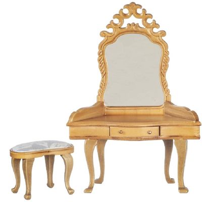 Melody Jane Dolls Houses Dollhouse Vanity Dressing Table & Stool Light Oak Miniature Bedroom Furniture