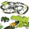 TUMAMA Dinosaur Toys Race Track, 281 Pcs Dinosaur Train Set for Kids 3-5 5-7, Flexible Train Tracks with 4 Dinosaurs Figures, 2 Electric Race Cars with Light, Create A Dinosaur Road Race for Toddlers view 1
