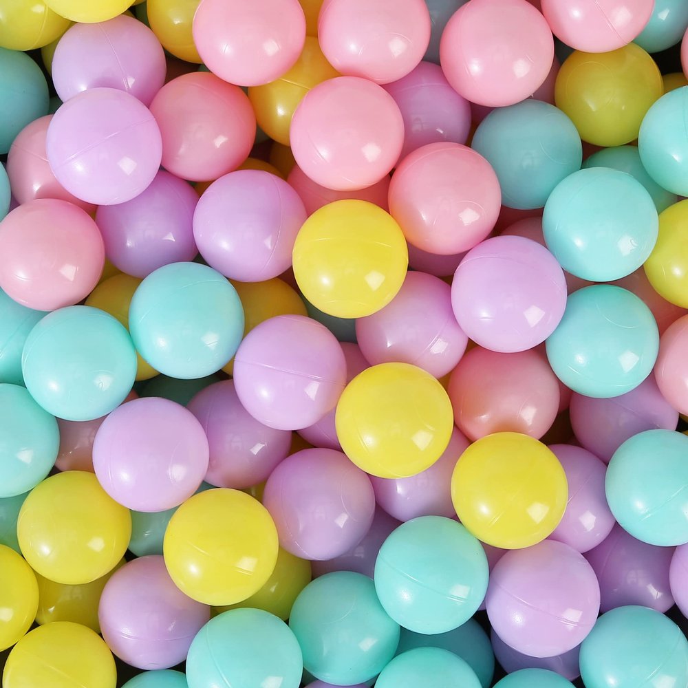 Thenese Ball Pit Balls for Kids, 100 pcs 2.15 Inches Small Size Thicken Soft Plastic Crush Proof Ball Pit Balls BPA Phthalate Free Baby Toddler Toy Ball with 4 Color Pink Green Purple Yellow